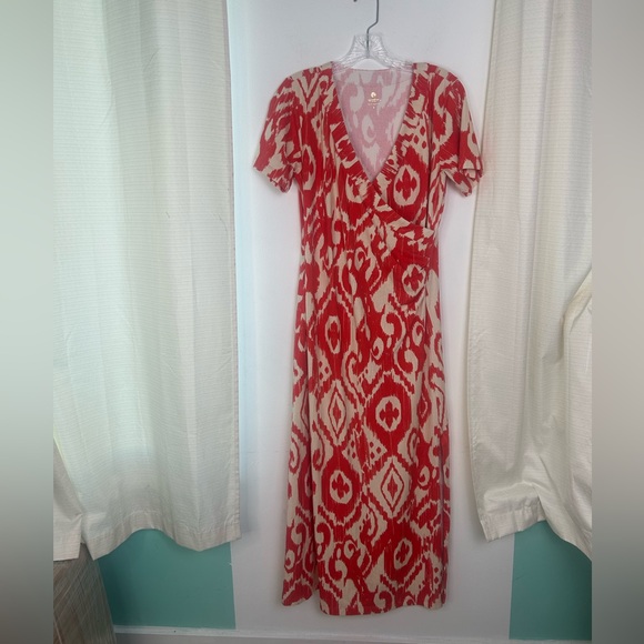 Spartina 449 Junetta Richmond Hill Ikat Orange Boho Midi Dress Size Small - Picture 7 of 16